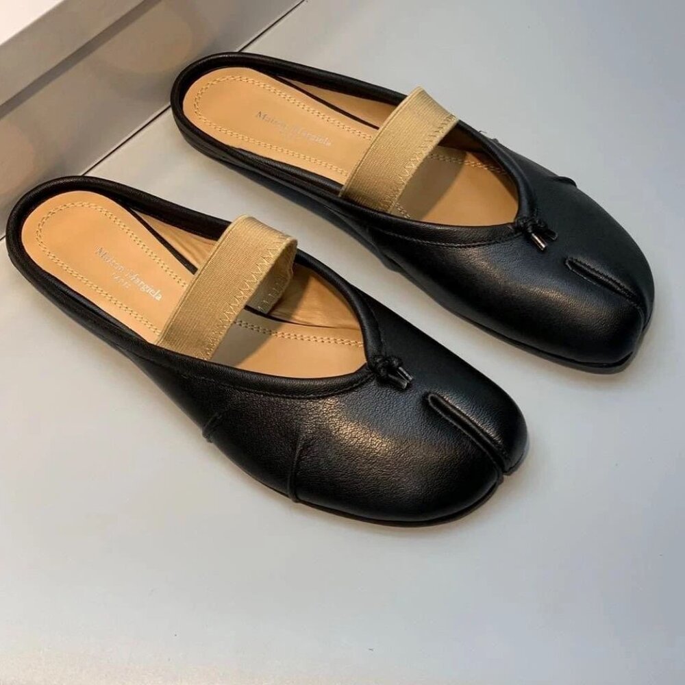 Maison Margiela Tabi Ballet Flats Black Size 39 US9 w/ Elastic Band Japan